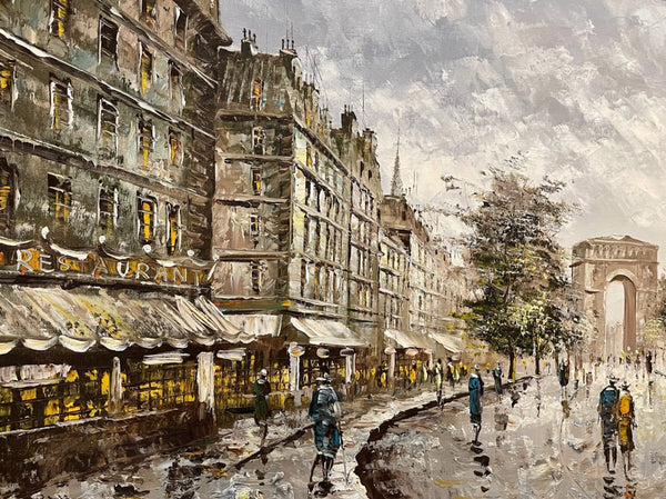 Paris Champs Elysees Impressionist Cityscape Oil On Canvas Signed Fontaine