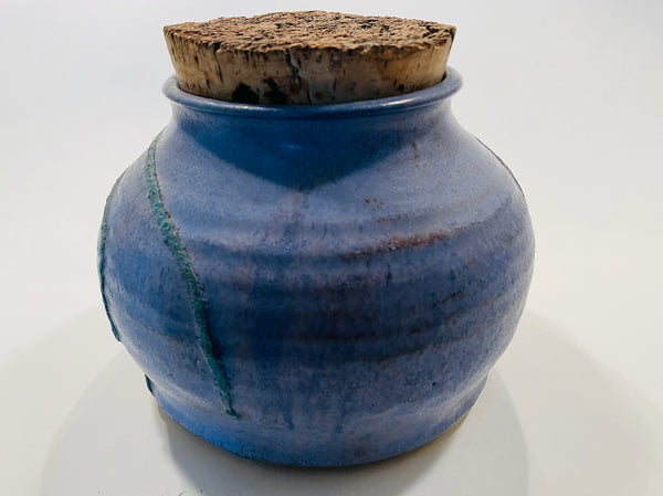 Little Fat Cookies Cork Lid Blue Stone Ground Artist Signed Ceramic Jar