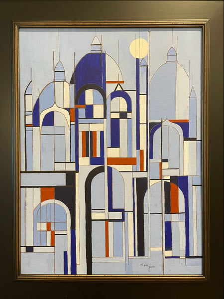 Architectural Dimensional Abstract Painting Signed Oil On Canvas
