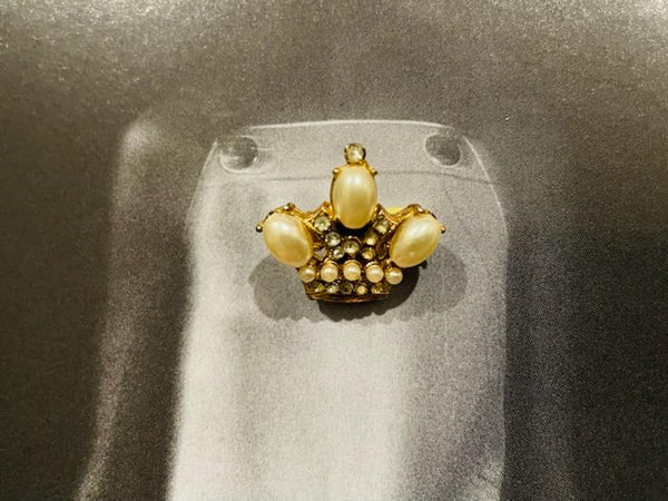 Crown Jeweled Pin Set Patented Tear Drop Pearls Crystals