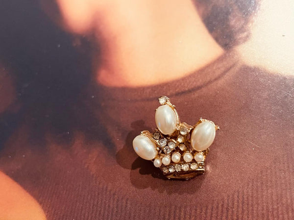 Crown Jeweled Pin Set Patented Tear Drop Pearls Crystals