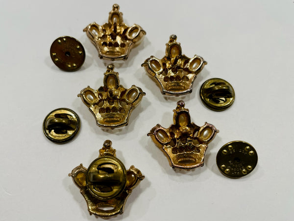 Crown Jeweled Pin Set Patented Tear Drop Pearls Crystals