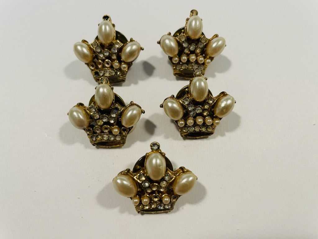Crown Jeweled Pin Set Patented Tear Drop Pearls Crystals 