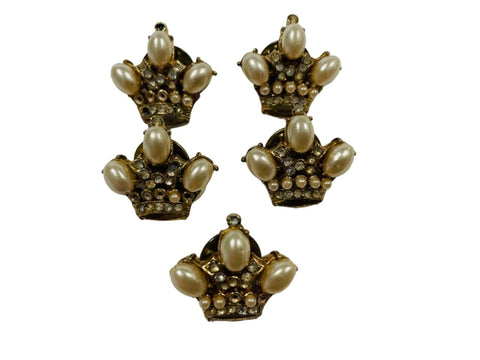 Crown Jeweled Pin Set Patented Tear Drop Pearls Crystals 
