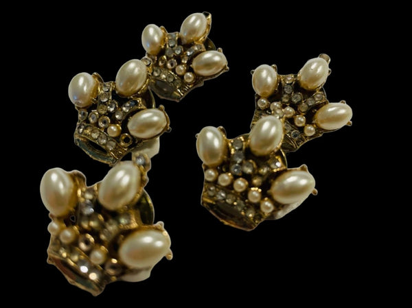 Crown Jeweled Pin Set Patented Tear Drop Pearls Crystals