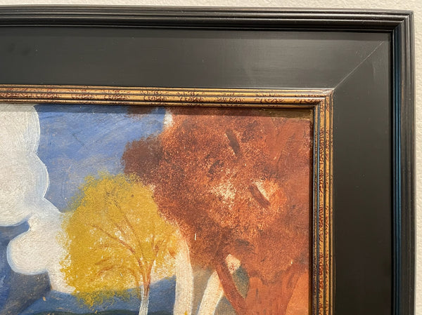 Impressionist Landscape Painting Two Dogs Oil On Board