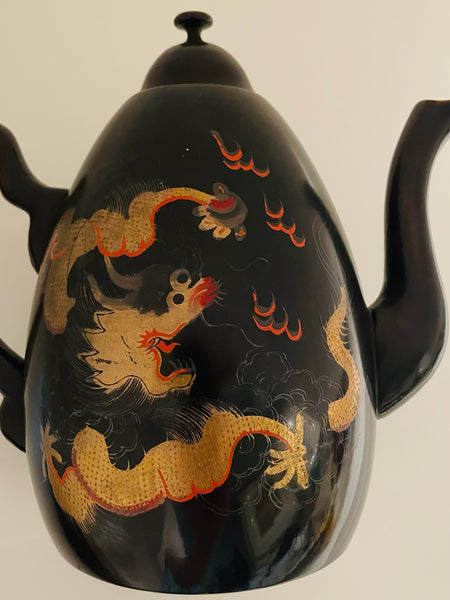 Shin Shao An Saeukee Foochow China Dragon Ware Black Lacquer Teapot