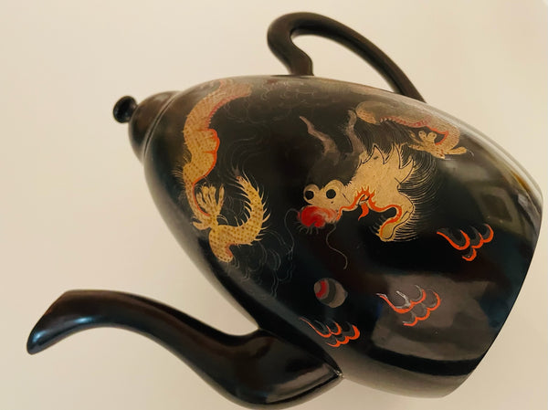 Shin Shao An Saeukee Foochow China Dragon Ware Black Lacquer Teapot