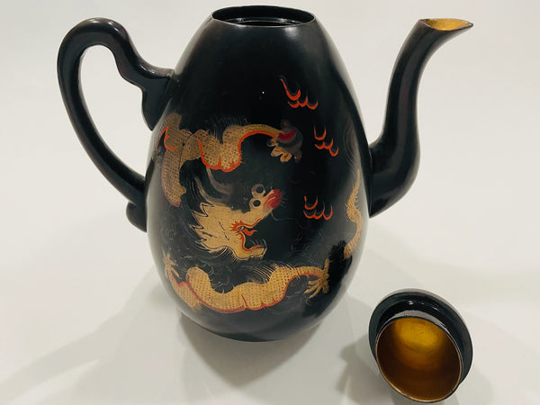 Shin Shao An Saeukee Foochow China Dragon Ware Black Lacquer Teapot