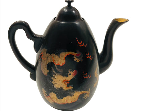A Shin Shao An Saeukee Foochow China Dragon Ware Black Lacquer Teapot