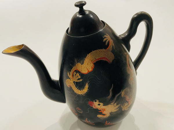 Shin Shao An Saeukee Foochow China Dragon Ware Black Lacquer Teapot