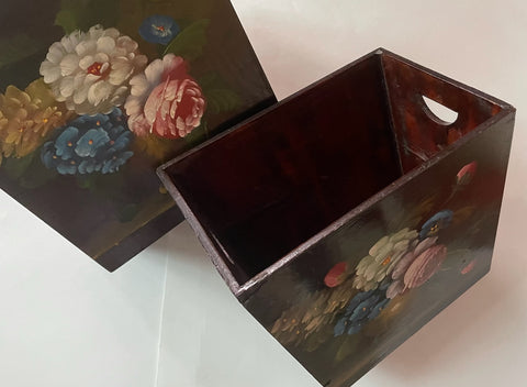 A Pair of Hand Crafted Floral Painted Carved Baskets 