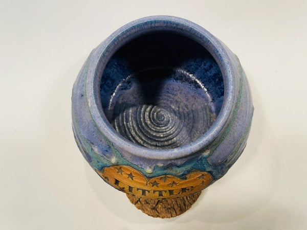 Little Fat Cookies Cork Lid Blue Stone Ground Artist Signed Ceramic Jar
