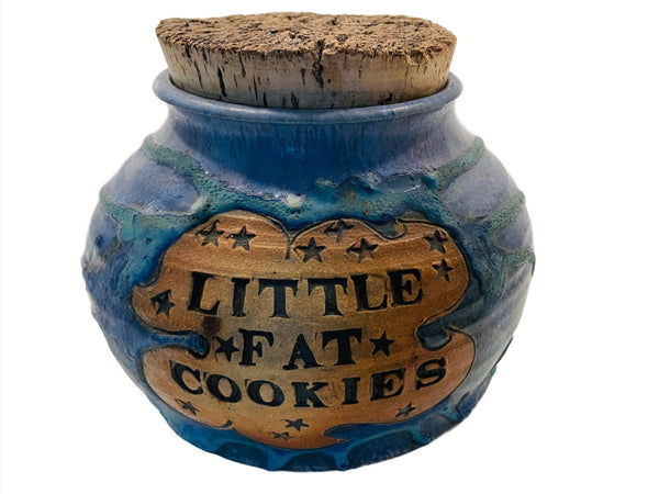 Little Fat Cookies Cork Lid Blue Stone Ground Pot 