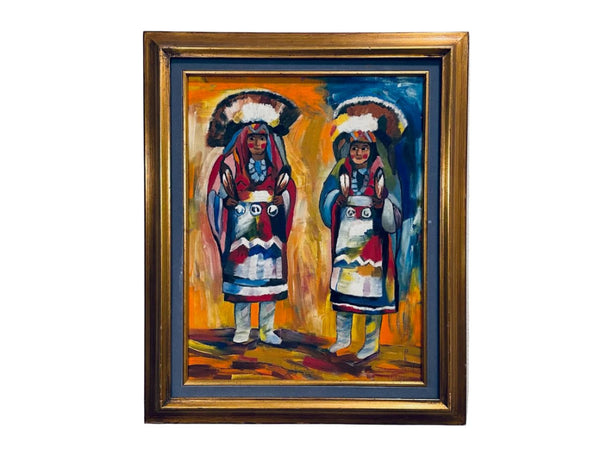 Patricia Cox Zuni Turkey Dancers Signed Oil On Canvas Board