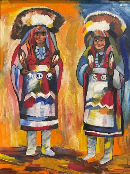 Patricia Cox Zuni Turkey Dancers Signed Oil On Canvas Board