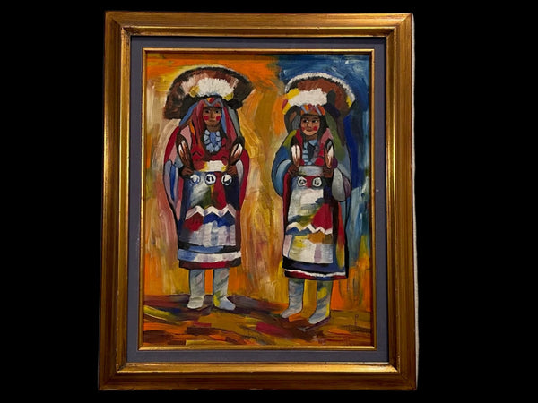 Patricia Cox Zuni Turkey Dancers Signed Oil On Canvas Board