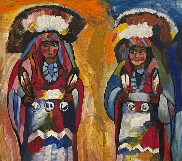 Patricia Cox Zuni Turkey Dancers Signed Oil On Canvas Board