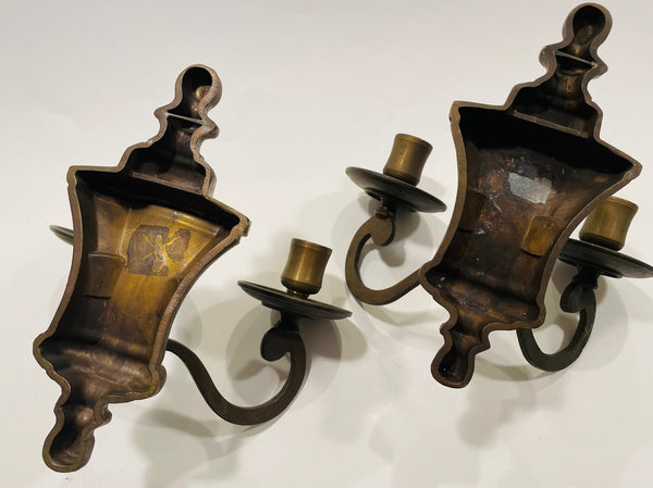 Italian Bronze Candle Sconce Paired Marked Made In Italy