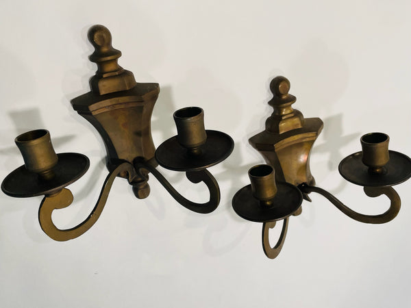 Italian Bronze Candle Sconce Paired Marked Made In Italy