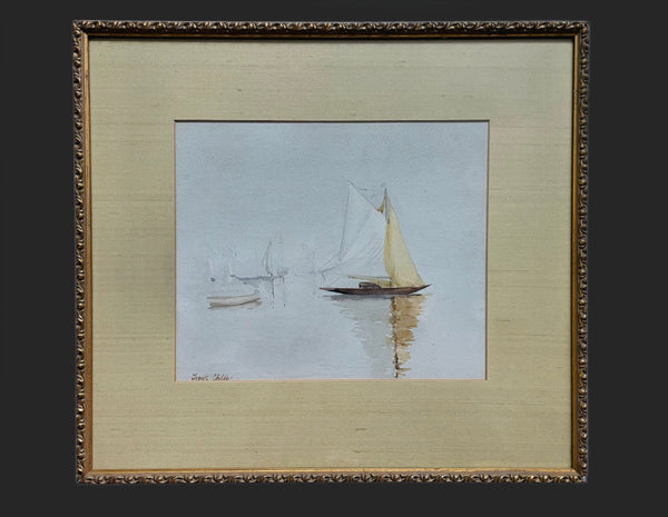 Frank Childs Nautical Signed Watercolor Sailboats Gouache