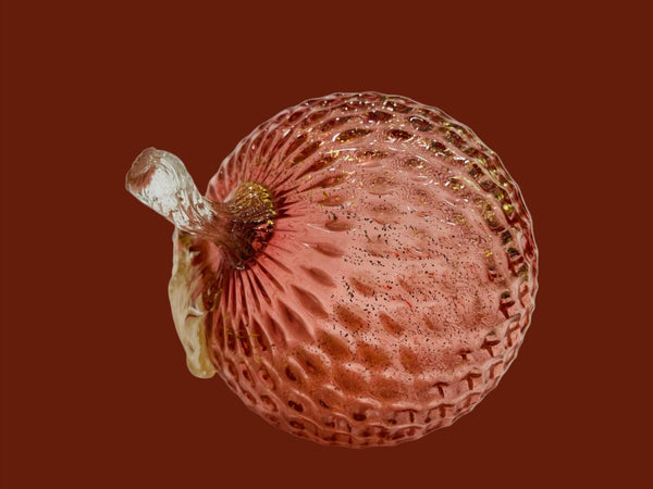 Murano Glass Apple Pink Texture Gold Stem Leaf Paperweight