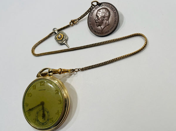 One Penny Coin Circa 1928 Lions Club Insignia Chain Pocket Watch Fob