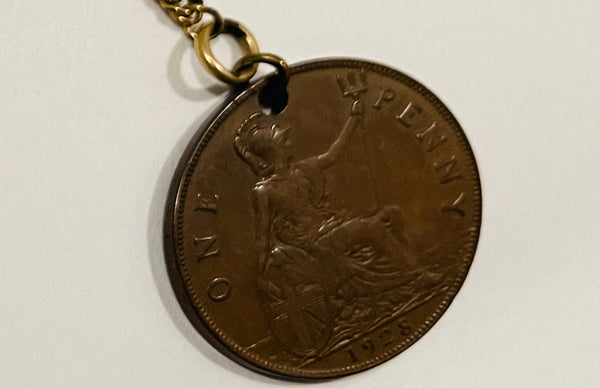 One Penny Coin Circa 1928 Lions Club Insignia Chain Pocket Watch Fob