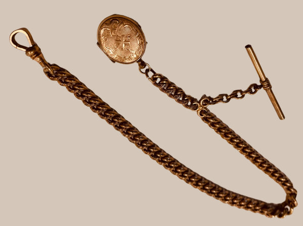 A Gold Plated Link Chain Victorian Crested Locket Watch Fob 