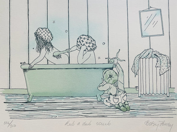 Betsy Himey Rub A Dub Scrub Limited Edition Pencil Signed Illustration