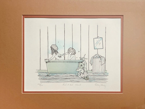 Betsy Himey Rub A Dub Scrub Limited Edition Pencil Signed Illustration