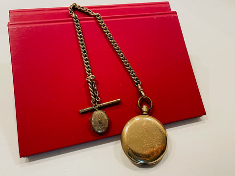 A Gold Plated Link Chain Victorian Crested Locket Watch Fob
