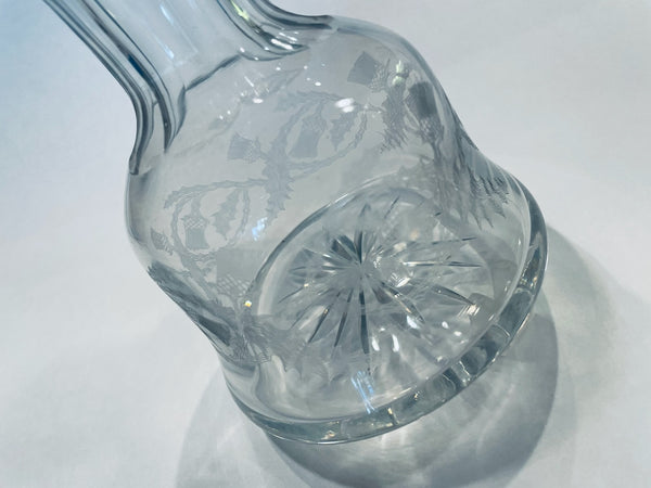 Antique Hand Cut Etched Glass Star Base Decanter Carafe