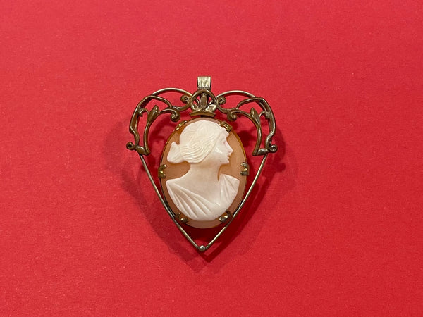 Cameo Portrait Ornate Golden Metal Heart Pendant