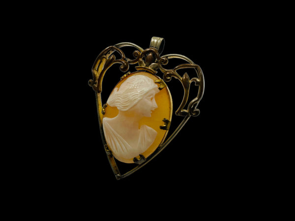 Cameo Portrait Ornate Golden Metal Heart Pendant