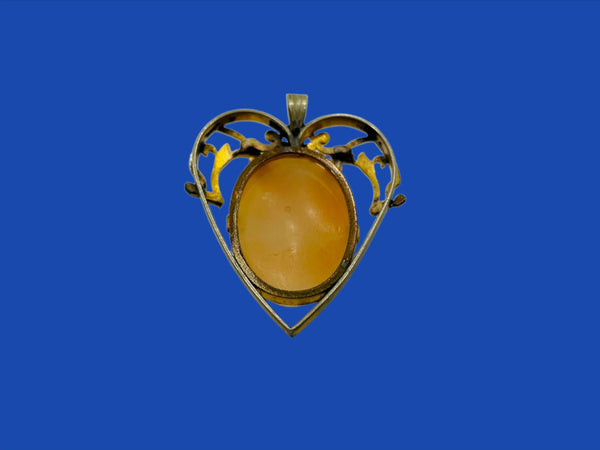 Cameo Portrait Ornate Golden Metal Heart Pendant