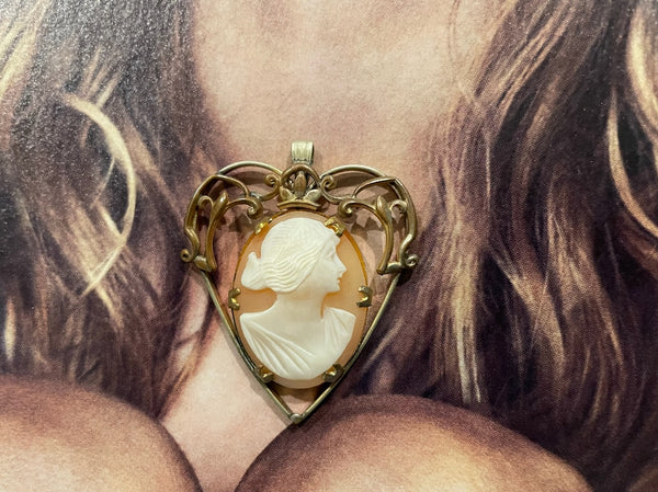 Cameo Portrait Ornate Golden Metal Heart Pendant