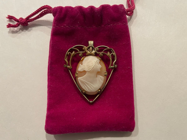 Cameo Portrait Ornate Golden Metal Heart Pendant