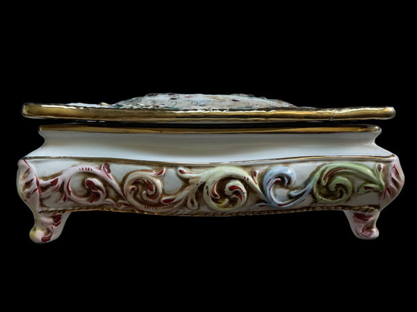 R Capodimonte Italy Porcelain Box Majolica Cherubs Hand Painted Figurative