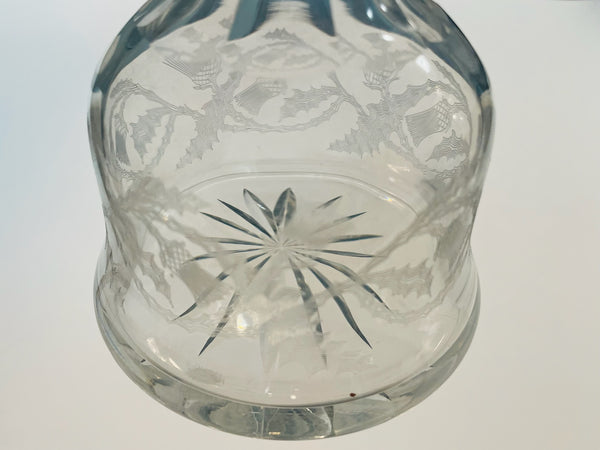 Antique Hand Cut Etched Glass Star Base Decanter Carafe
