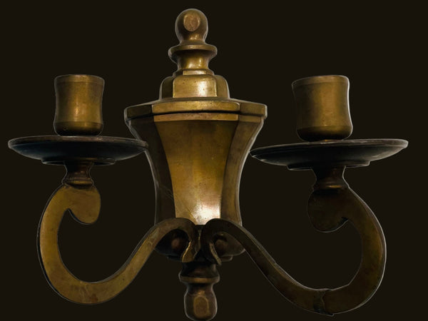 Italian Bronze Candle Sconce Paired Marked Made In Italy