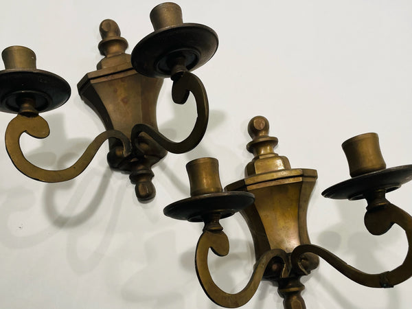 Italian Bronze Candle Sconce Paired Marked Made In Italy