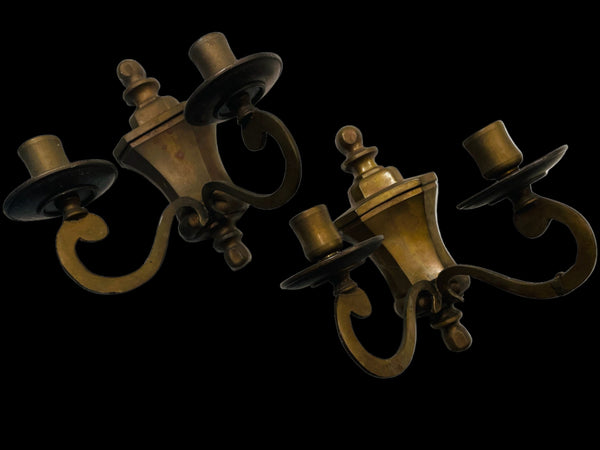 Italian Bronze Candle Sconce Paired Marked Made In Italy