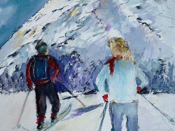Irmgard Barlett Kids At Tahoe Signed Watercolor Gouache Dated 1994