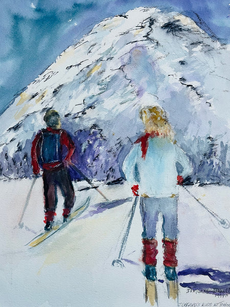 Irmgard Barlett Kids At Tahoe Signed Watercolor Gouache Dated 1994