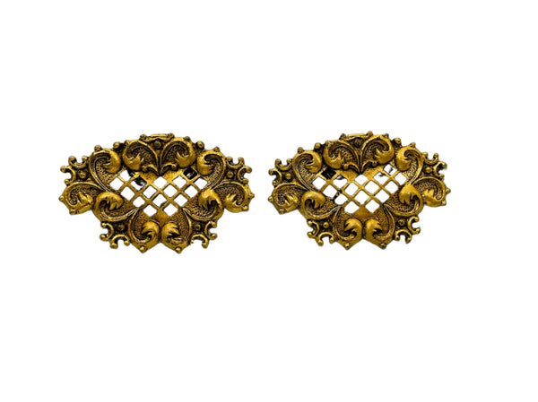 Brass Filigree Paired Clips Marked MUSI Copyrighted Patented