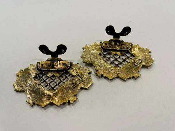 Brass Filigree Paired Clips Marked MUSI Copyrighted Patented