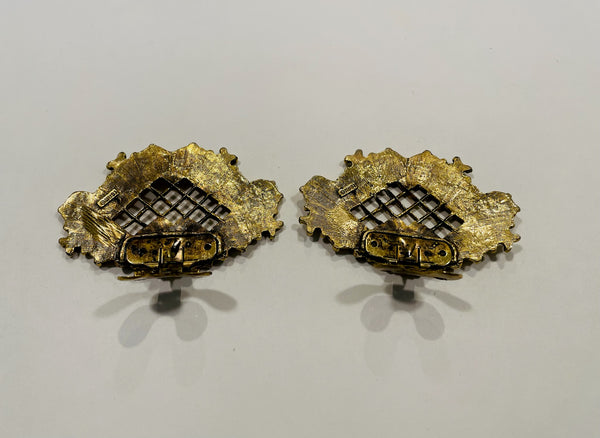 Brass Filigree Paired Clips Marked MUSI Copyrighted Patented