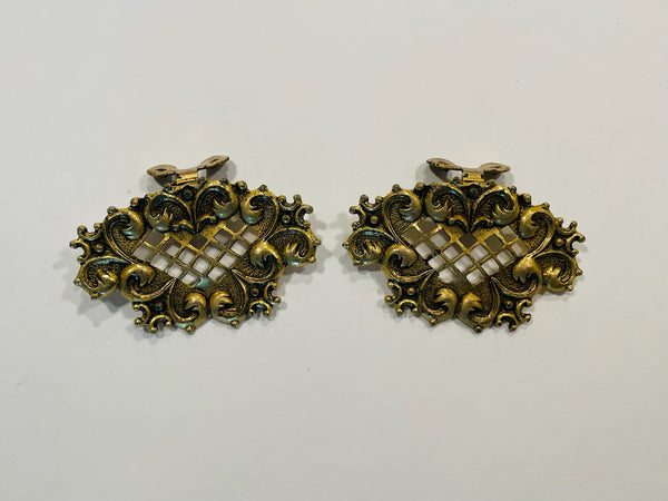 Brass Filigree Paired Clips Marked MUSI Copyrighted Patented