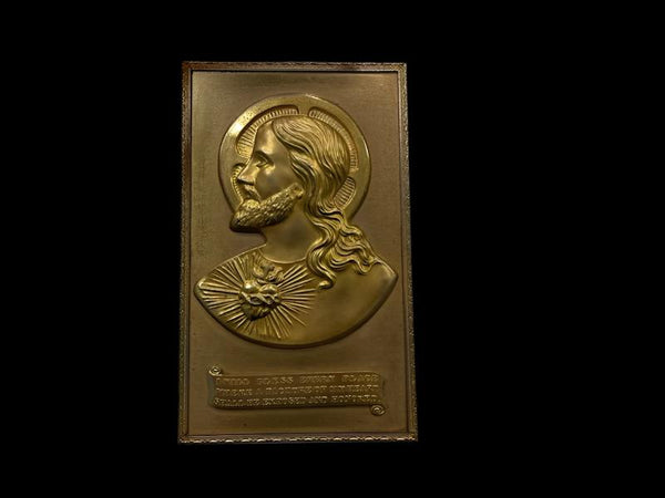 Bronze Plaque Scripted Religious Ormolu Portrait